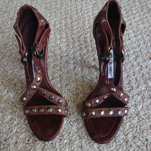 Manolo Blahnik ningia rich Brown Studded Strappy Pump sandals size 37 - Picture 2 of 15